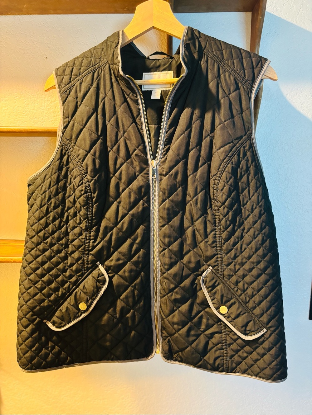 Charter Club Black Quilted Vest with Contrast Trim